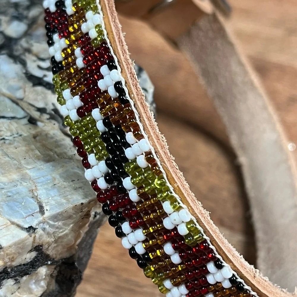 Leather Beaded‎ Dog Collar Handmade Brand New - Medium - Picture 6 of 7